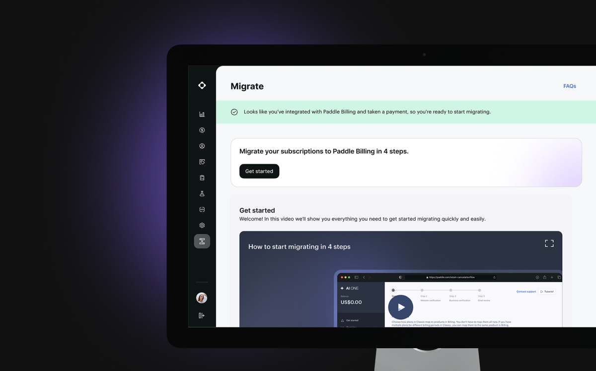 Paddle self-serve migration — interface screenshot