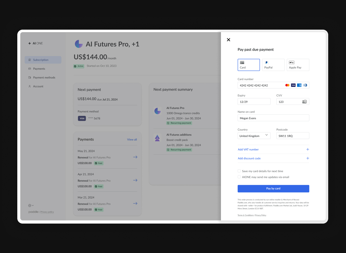 Subscription management — pause, cancel and update options