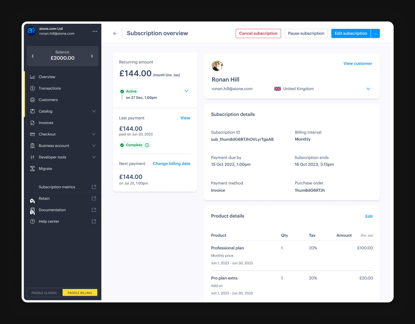Subscription overview and management