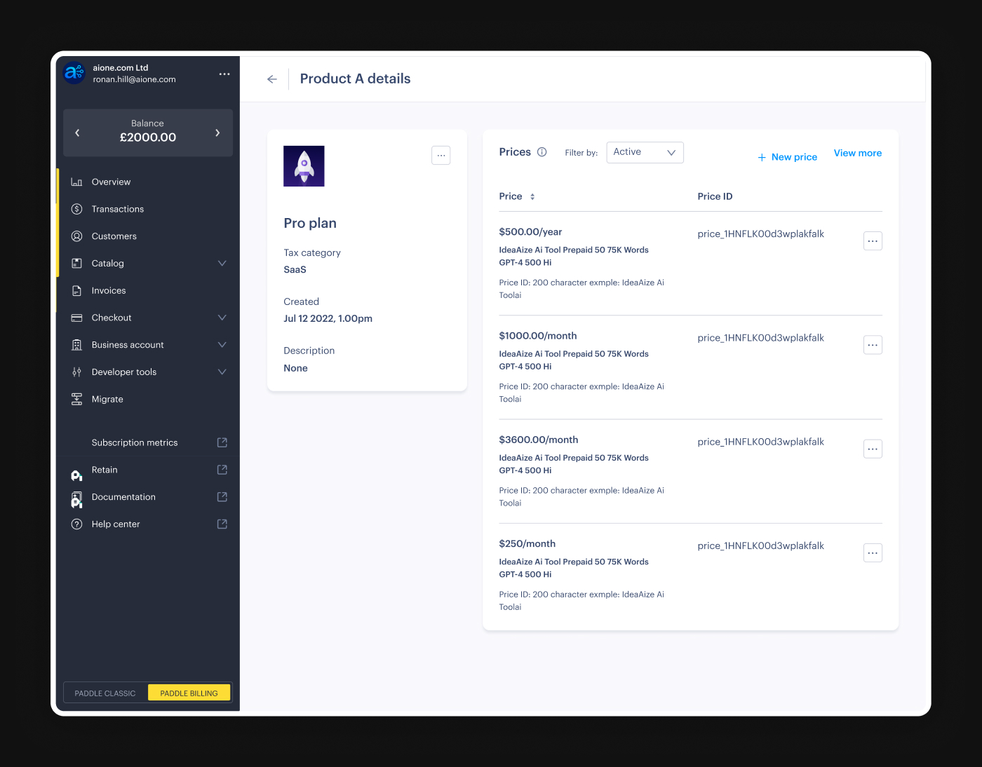 Product creation and pricing
