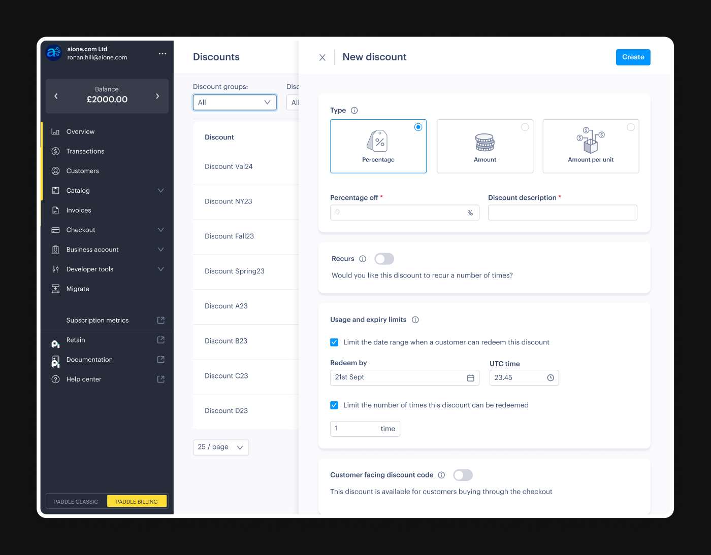 Discount creation and management