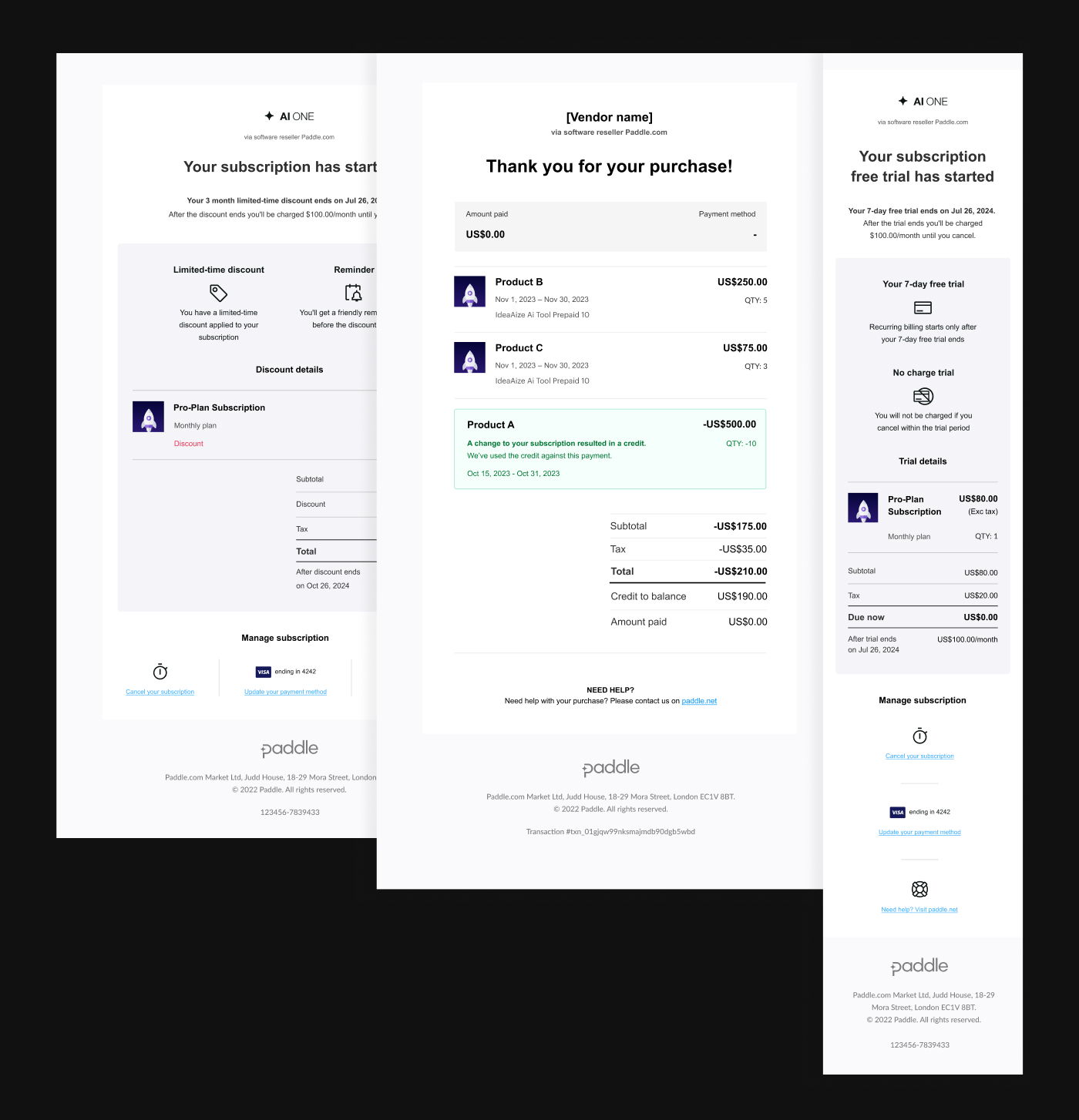 Subscription Billing emails and invoices