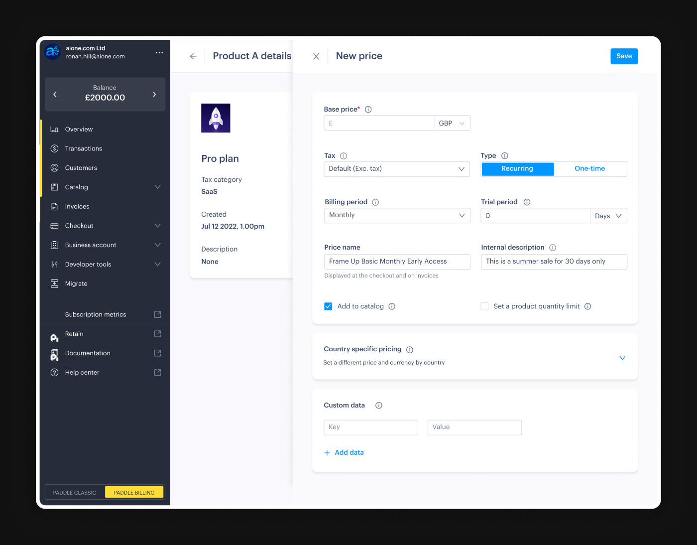 Product creation and pricing continued